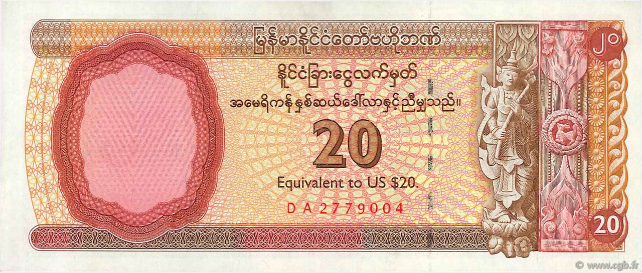20 Dollars  MYANMAR   1993 P.FX04 SPL