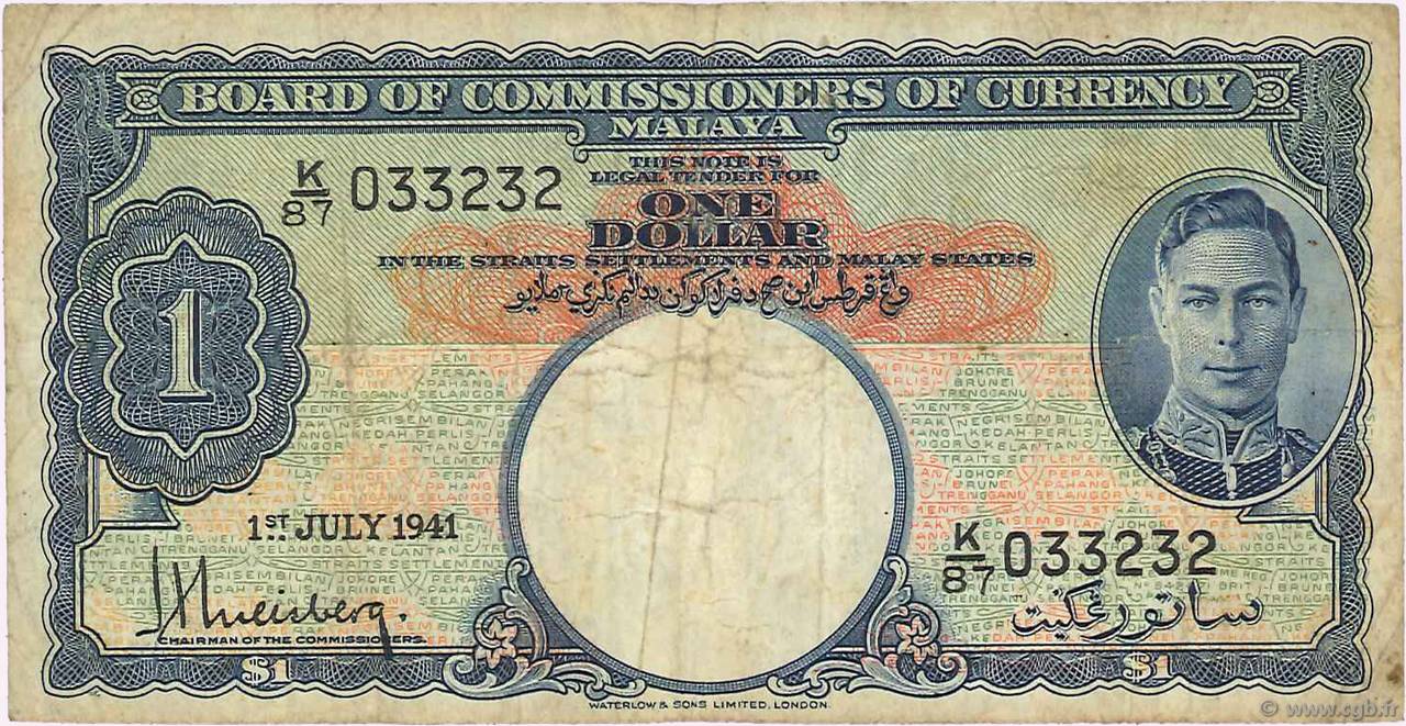 1 Dollar MALAYA  1941 P.11 B+