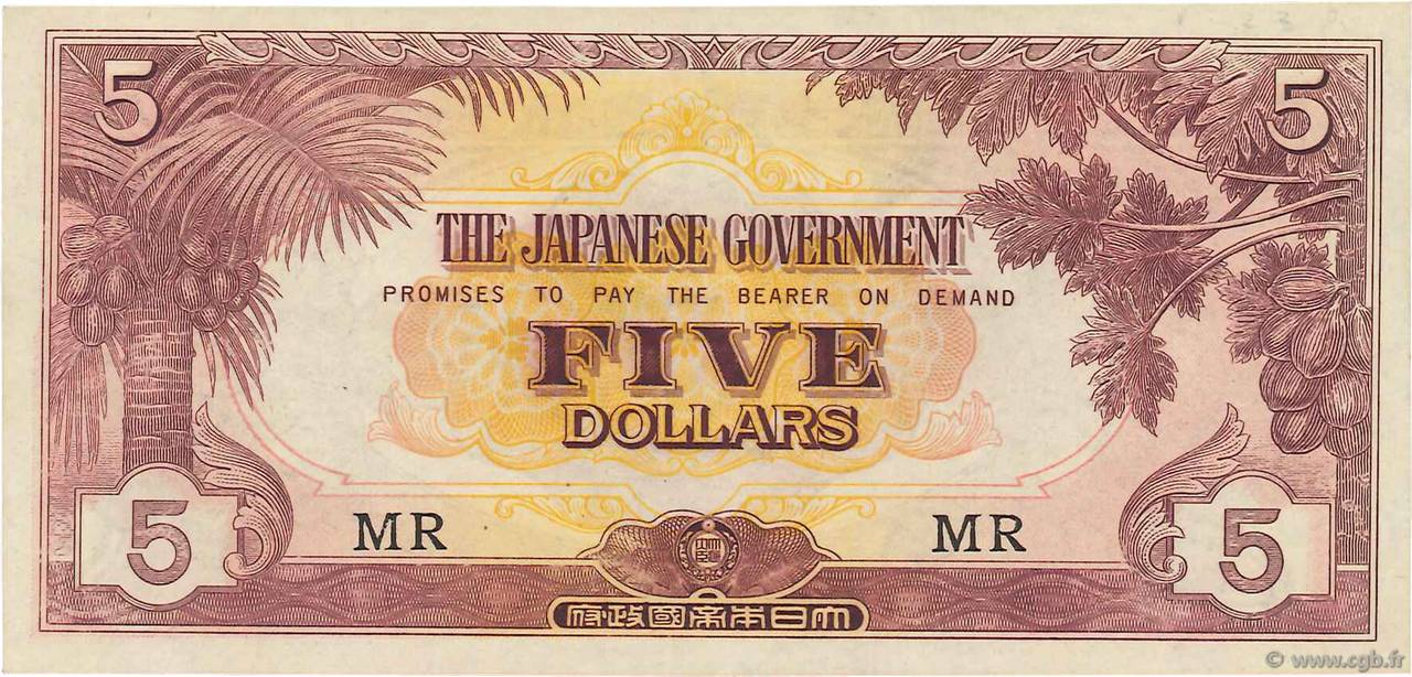 5 Dollars MALAYA  1942 P.M06c SUP