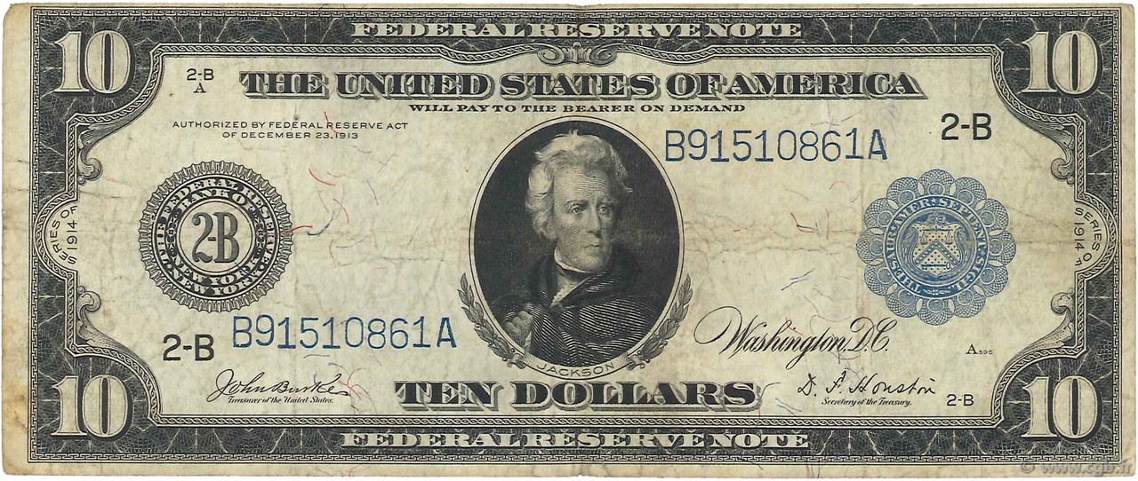 10 Dollars ÉTATS-UNIS D AMÉRIQUE New York 1914 P.360b TB