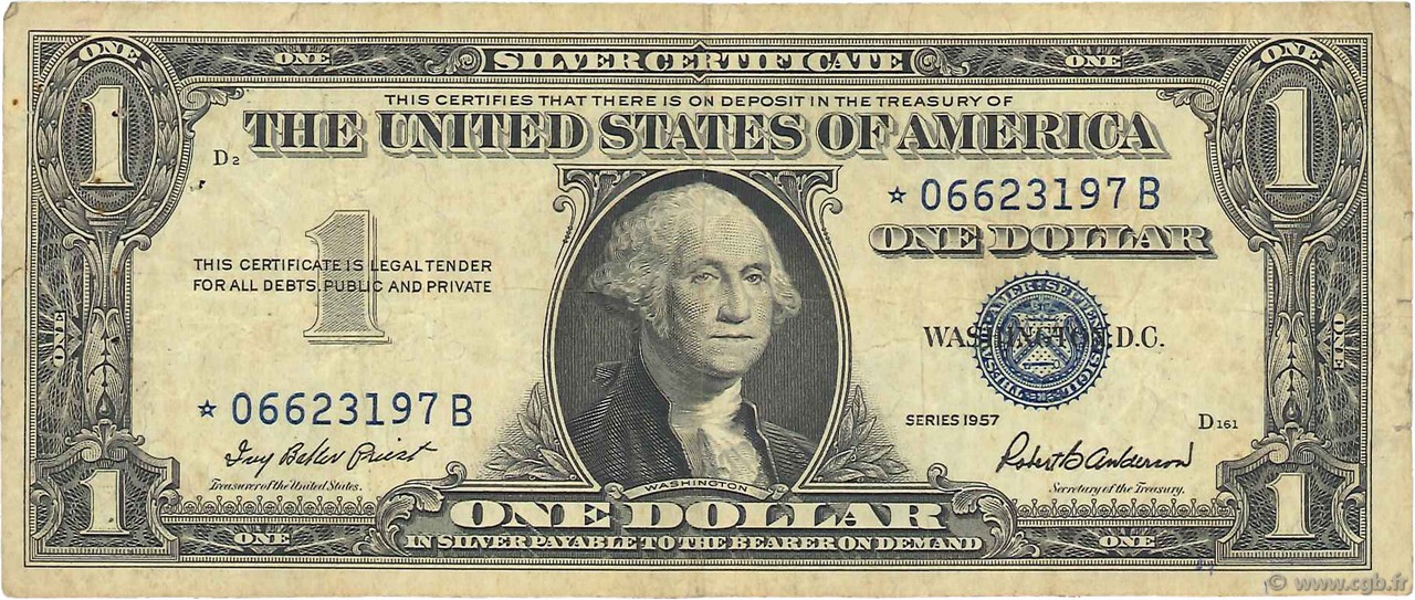 1 Dollar ÉTATS-UNIS D AMÉRIQUE  1957 P.419* TB