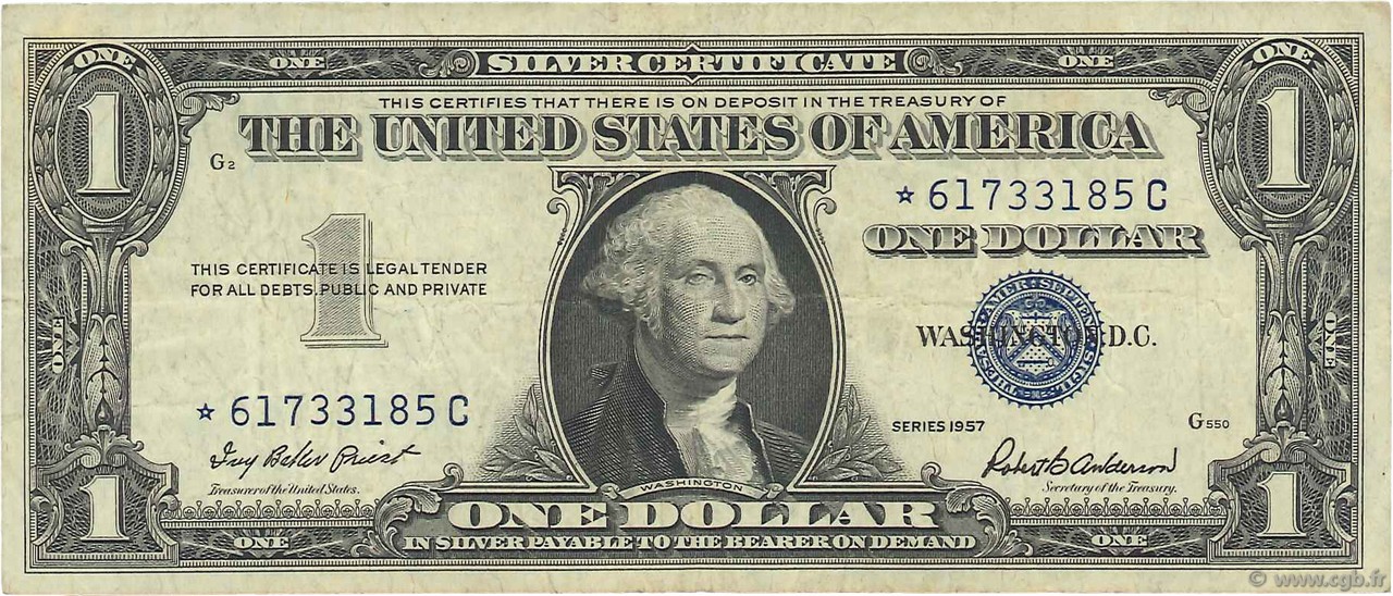 1 Dollar ÉTATS-UNIS D AMÉRIQUE  1957 P.419* TTB