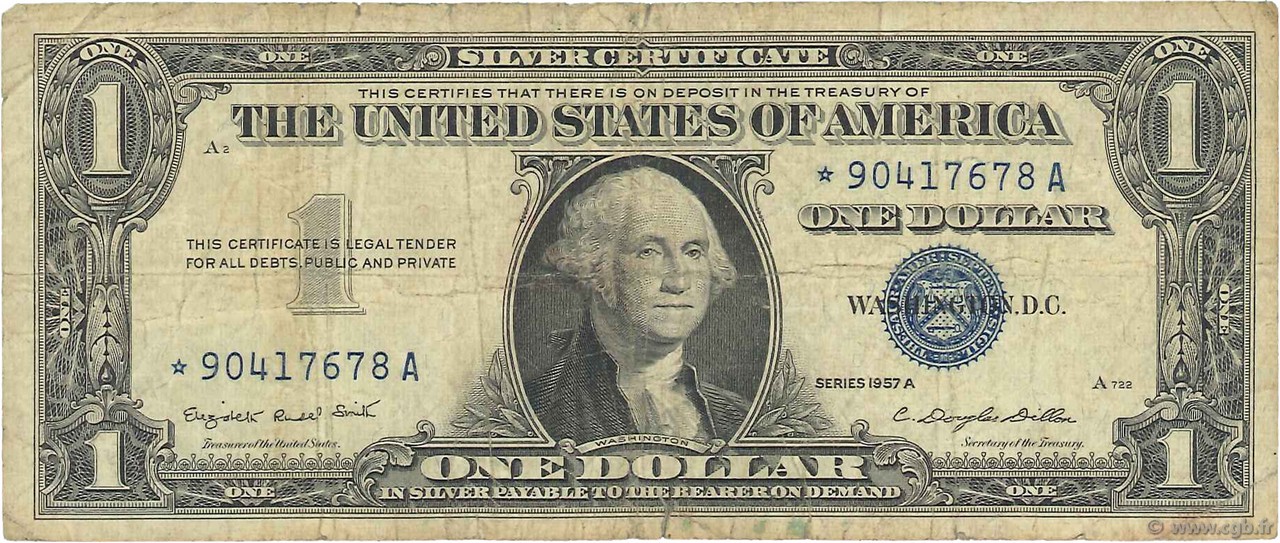 1 Dollar ÉTATS-UNIS D AMÉRIQUE  1957 P.419a* B+