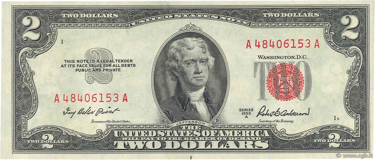 2 Dollars ÉTATS-UNIS D AMÉRIQUE  1953 P.380a pr.NEUF
