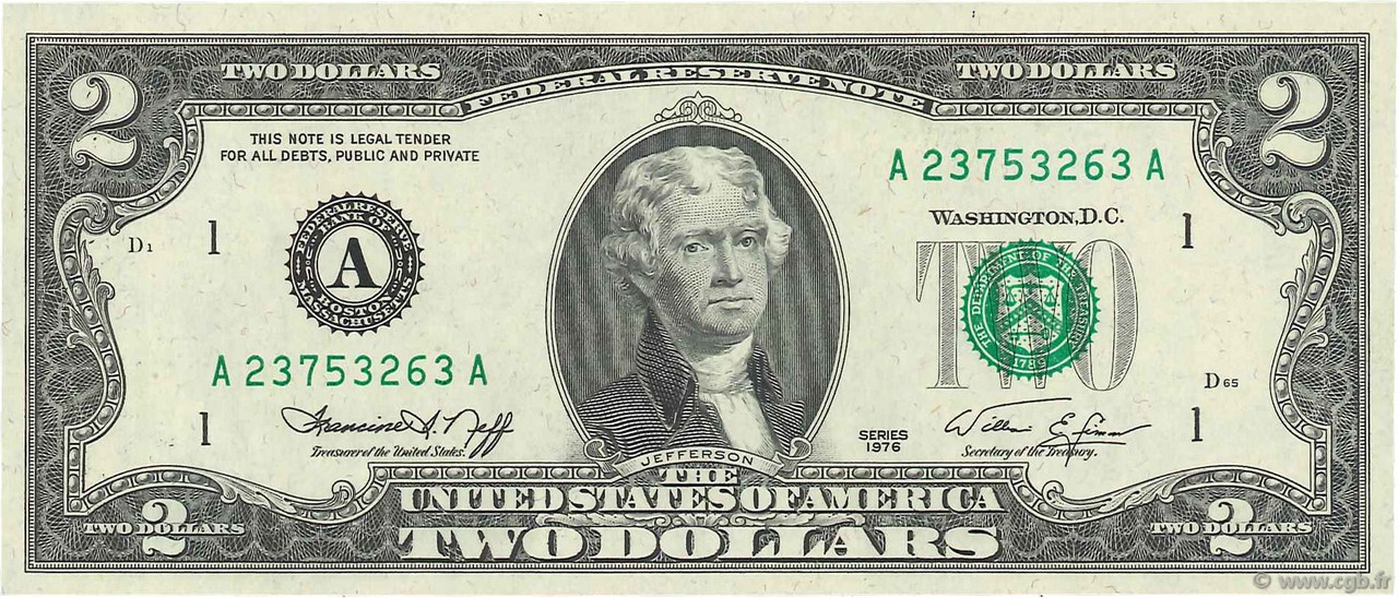 2 Dollars ÉTATS-UNIS D AMÉRIQUE Boston 1976 P.461 pr.NEUF
