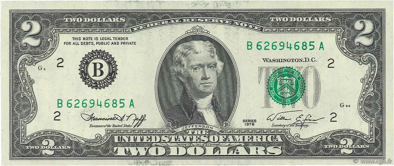 2 Dollars ÉTATS-UNIS D AMÉRIQUE New York 1976 P.461 SPL