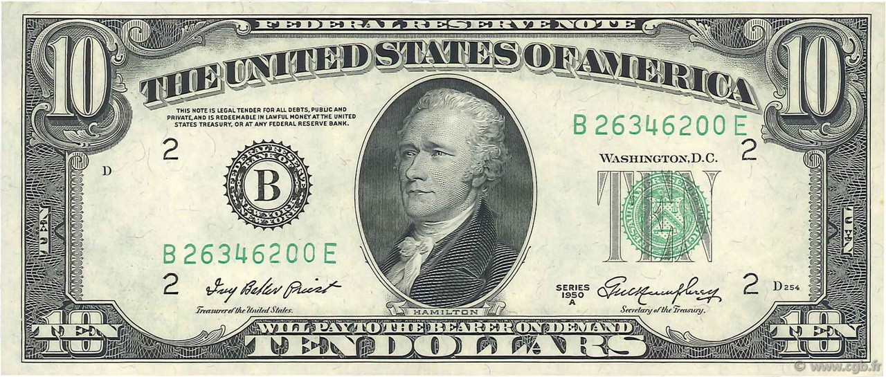 10 Dollars ÉTATS-UNIS D AMÉRIQUE New York 1950 P.439a TTB+