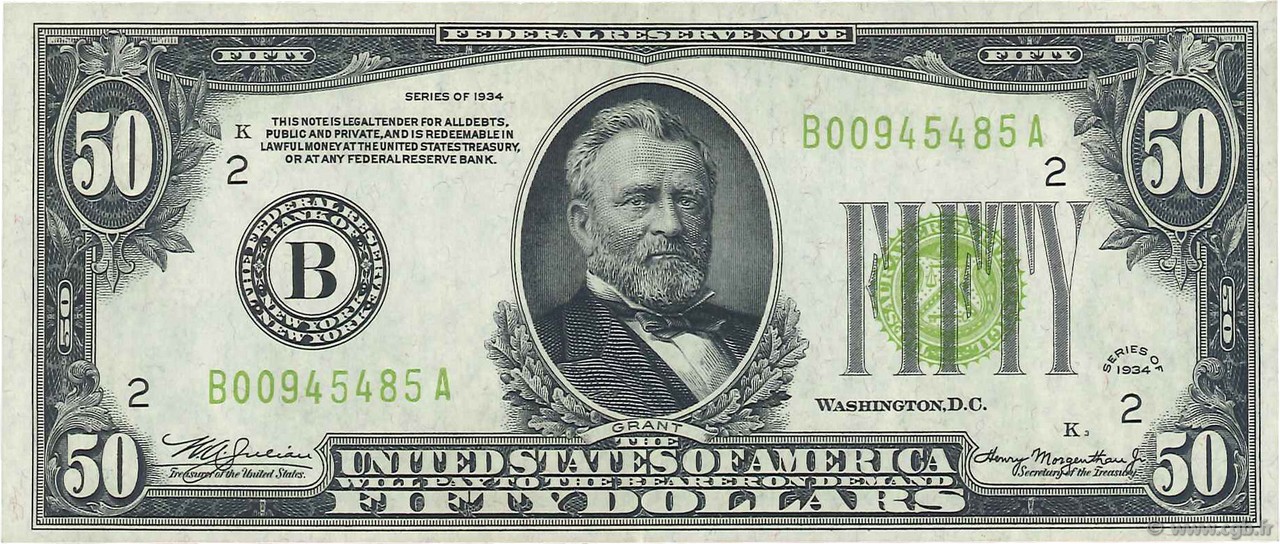50 Dollars ÉTATS-UNIS D AMÉRIQUE New York 1934 P.432D SUP