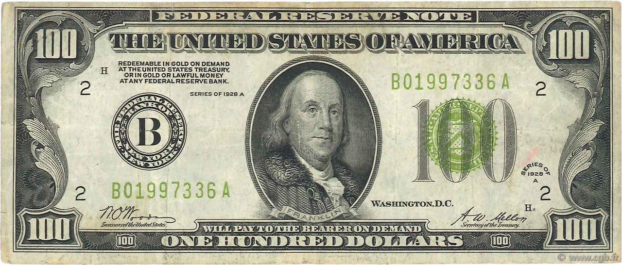 100 Dollars ÉTATS-UNIS D AMÉRIQUE New York 1928 P.424a TTB