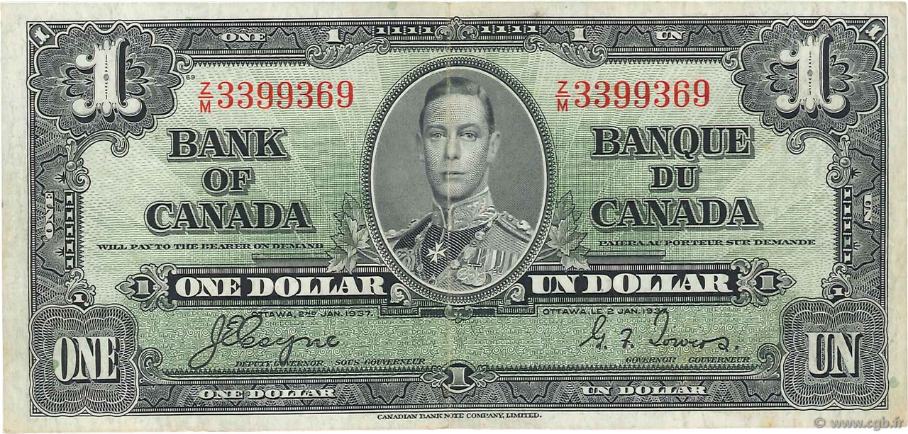 1 Dollar CANADA  1937 P.058e TTB