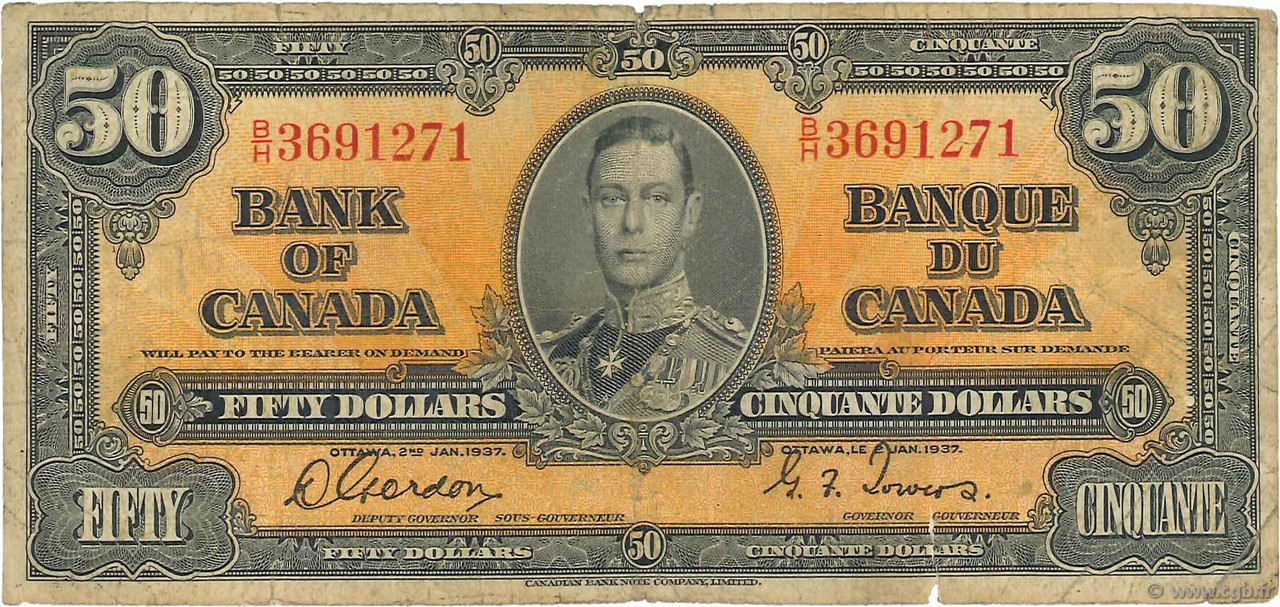 50 Dollars CANADA  1937 P.063b B