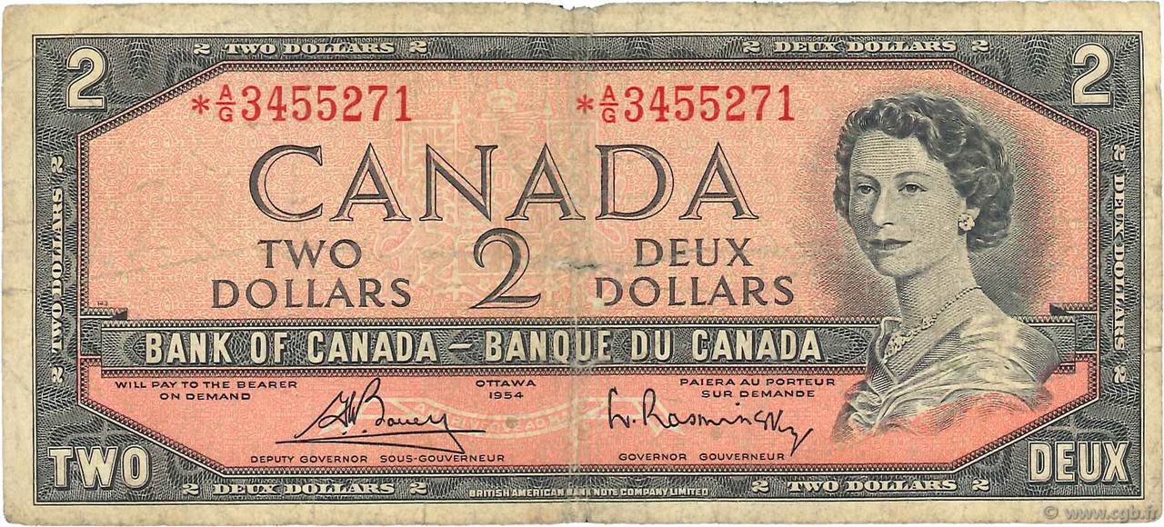 2 Dollars Remplacement CANADA  1954 P.076c q.MB