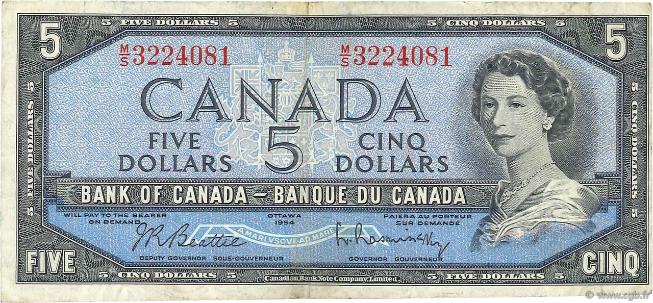 5 Dollars CANADA  1954 P.077b TB+