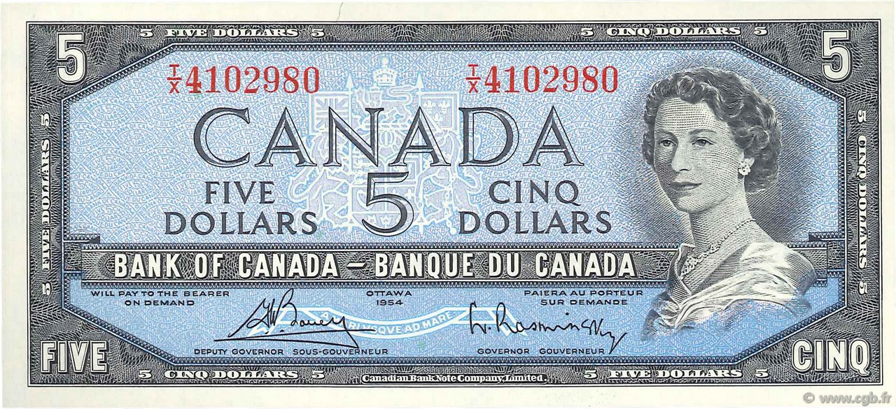 5 Dollars CANADA  1954 P.077c pr.NEUF