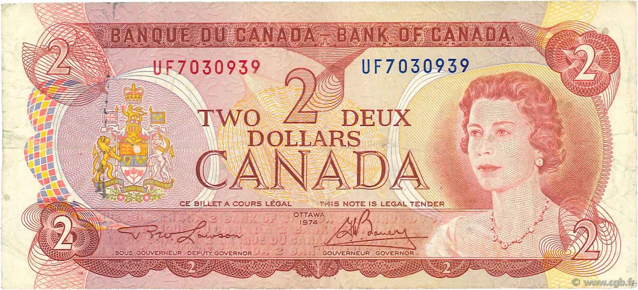 2 Dollars CANADA  1974 P.086a TB