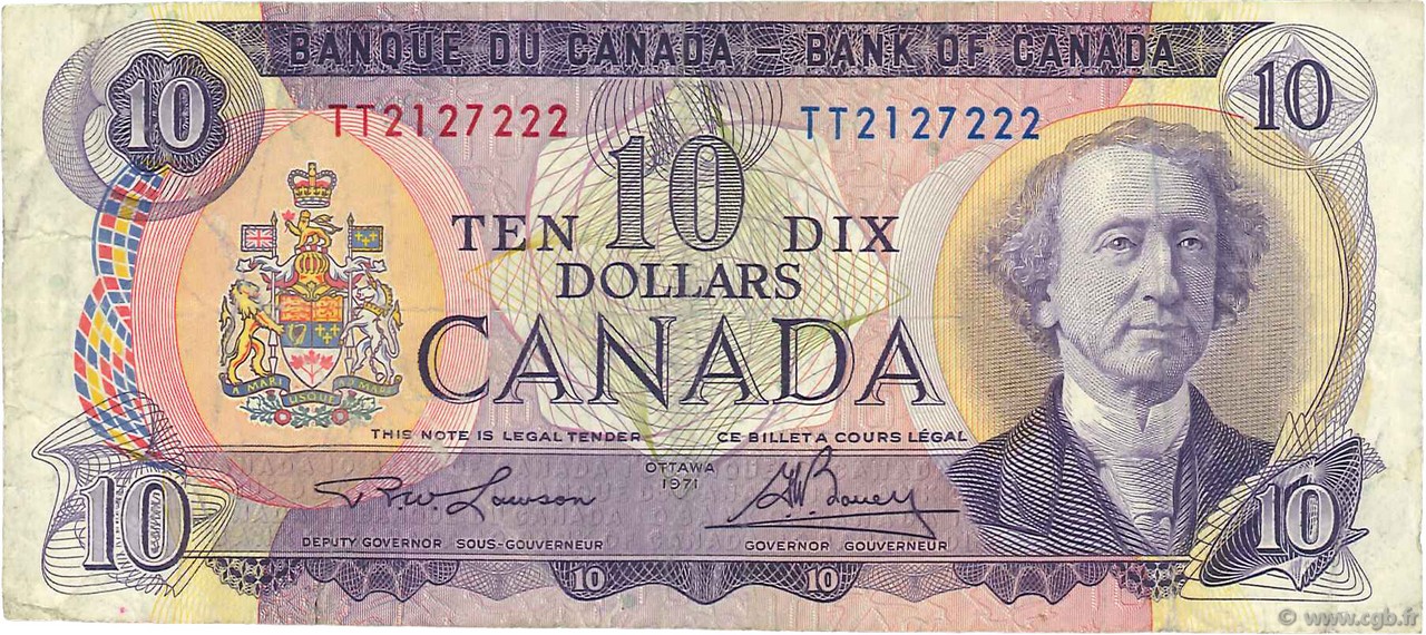 10 Dollars CANADA  1971 P.088c TB