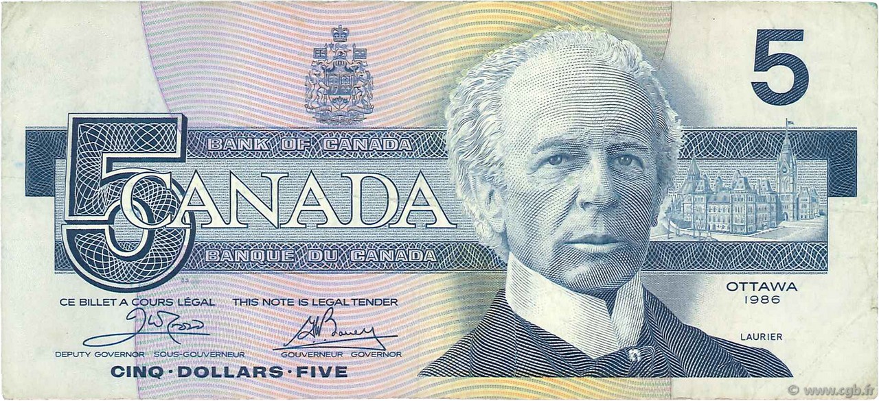 5 Dollars CANADA  1986 P.095a1 TB+