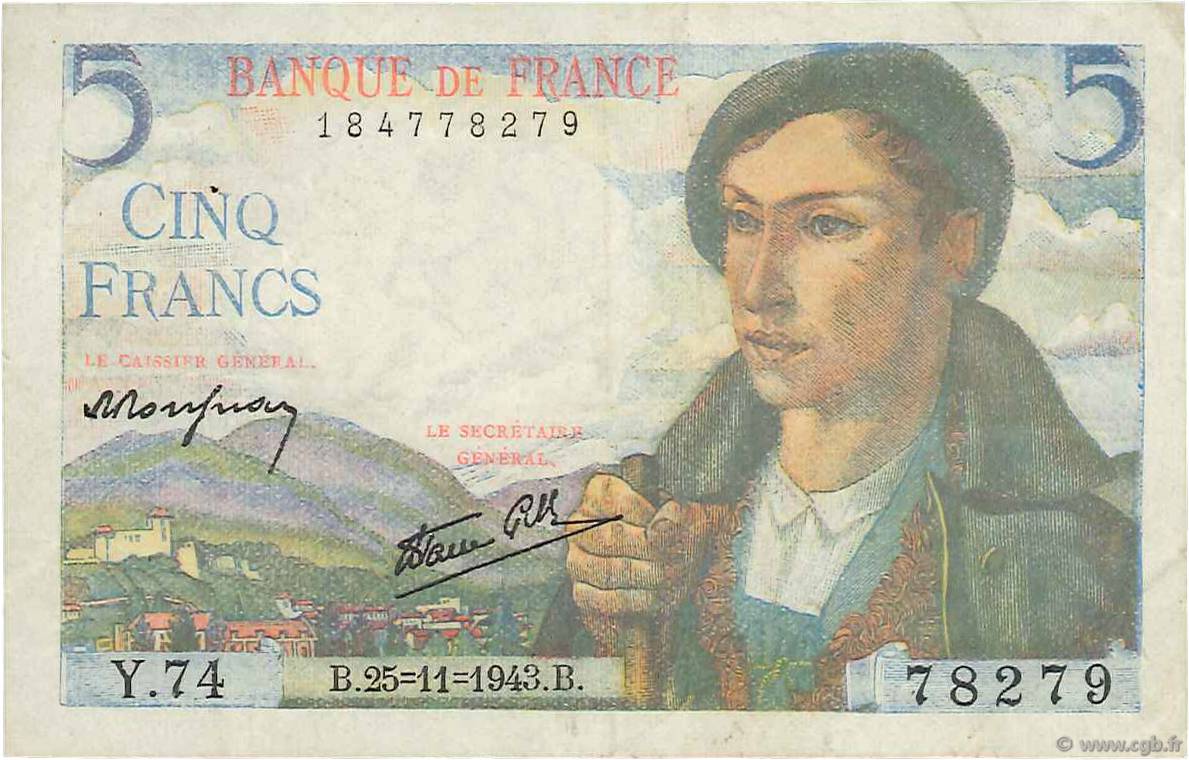 5 Francs BERGER FRANCE  1943 F.05.04 TTB