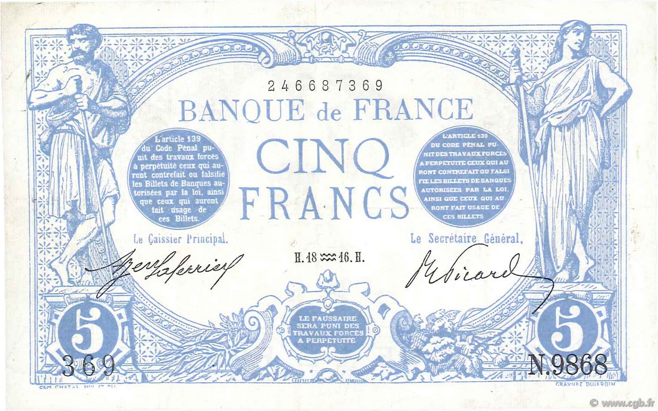 5 Francs BLEU FRANCE  1916 F.02.35 TTB