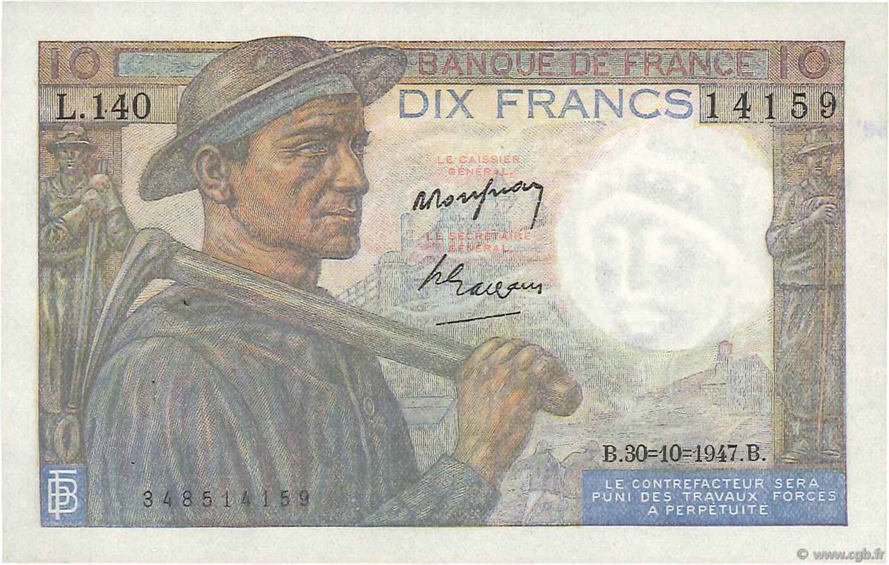 10 Francs MINEUR FRANCE  1947 F.08.18 SUP+