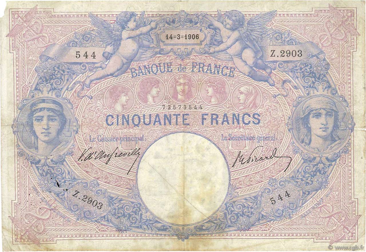 50 Francs BLEU ET ROSE FRANCE  1906 F.14.18 B