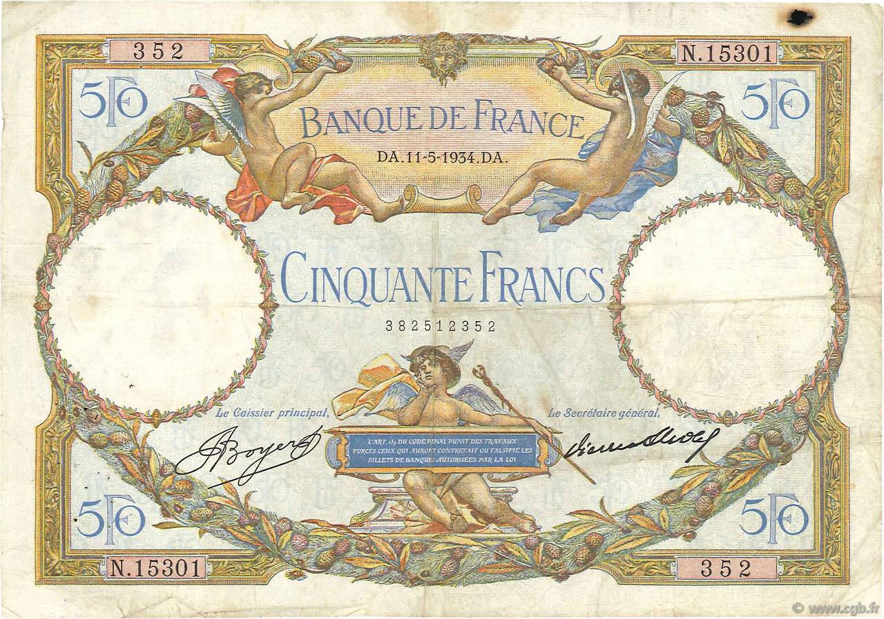 50 Francs LUC OLIVIER MERSON type modifié FRANCIA  1934 F.16.05 MB