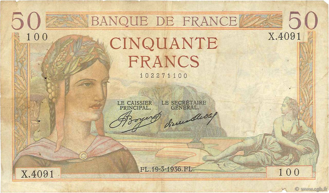 50 Francs CÉRÈS FRANCE  1936 F.17.23 B