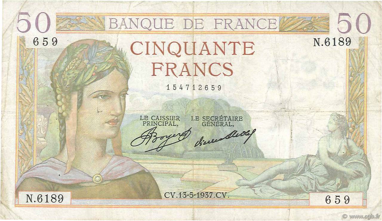 50 Francs CÉRÈS FRANCE  1937 F.17.38 TB