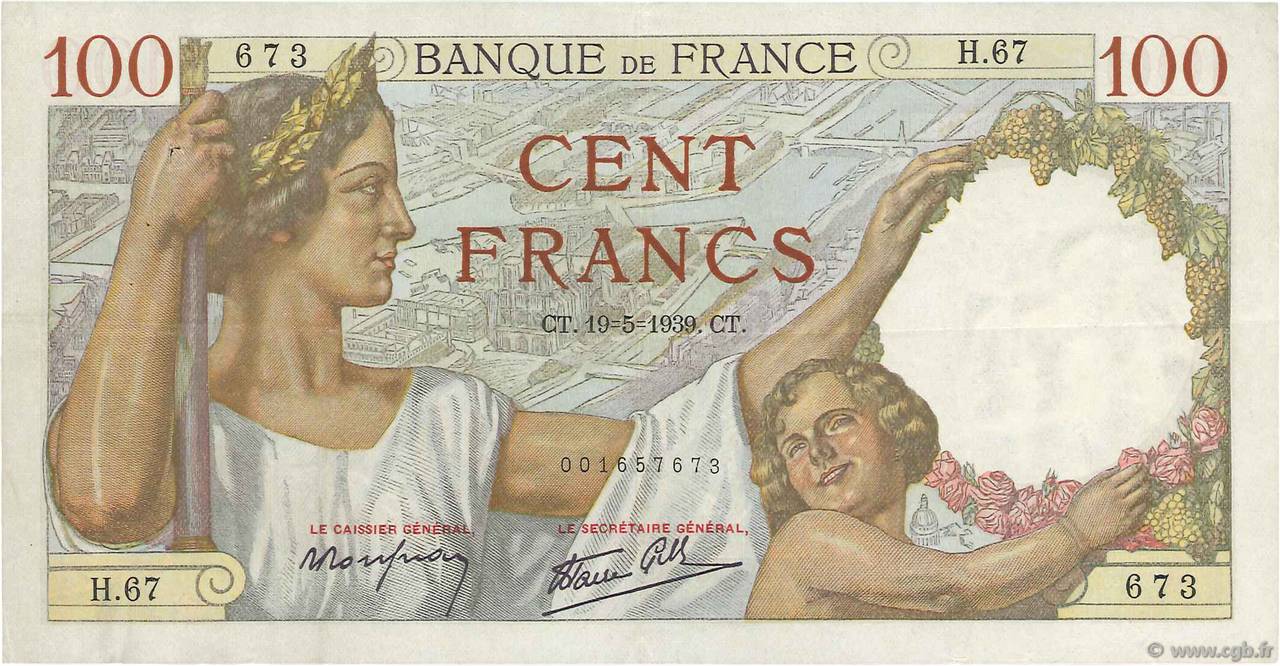 100 Francs SULLY FRANCE  1939 F.26.01 TTB