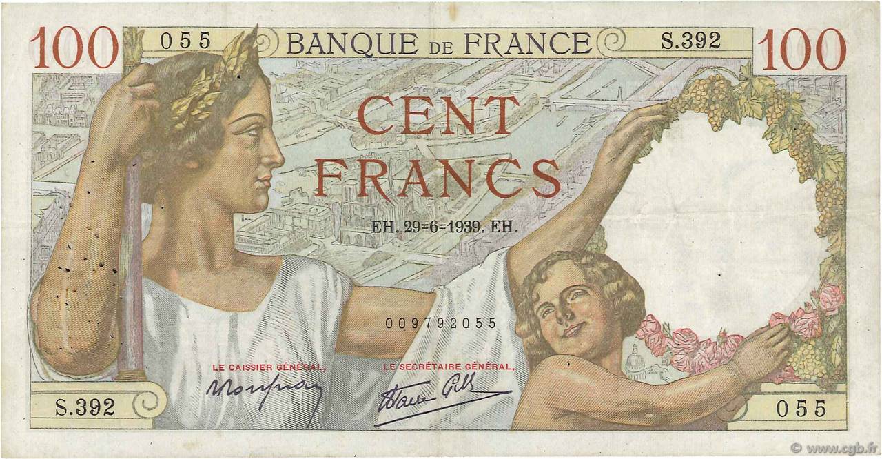 100 Francs SULLY FRANCE  1939 F.26.04 F+