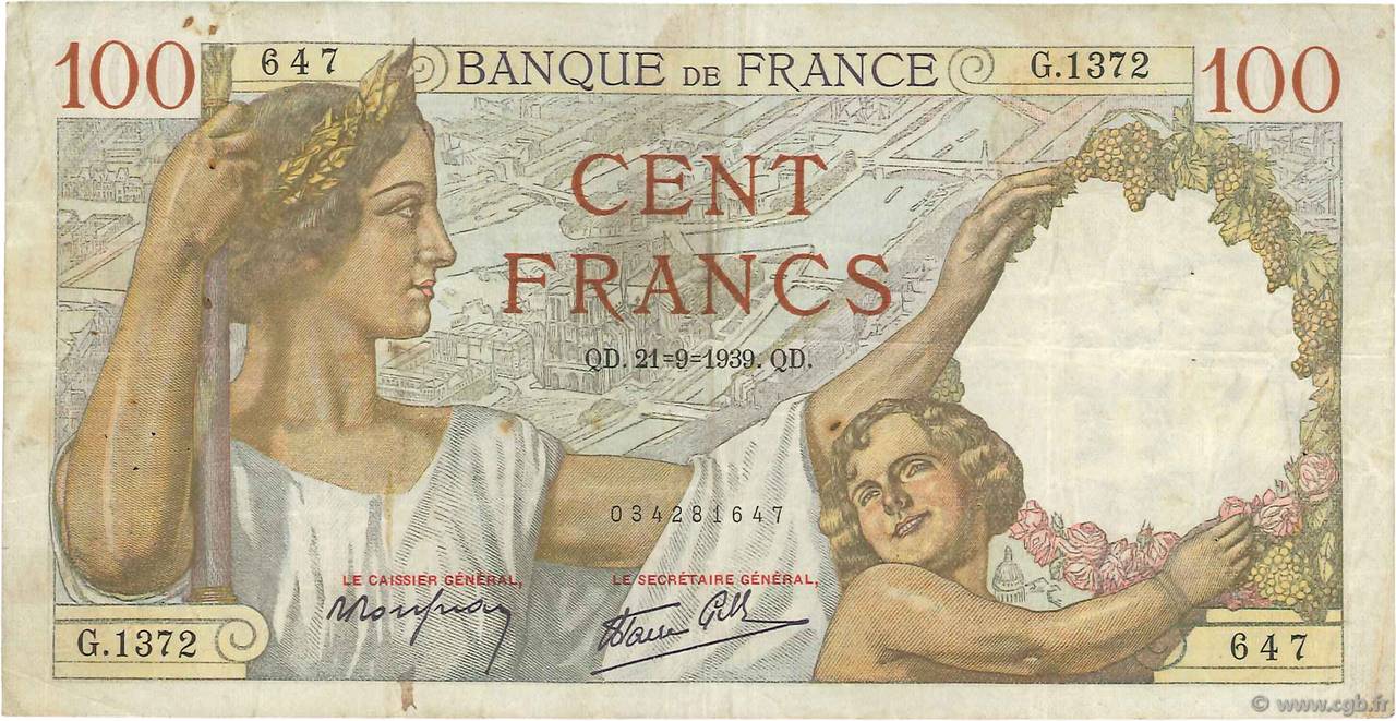 100 Francs SULLY FRANCE  1939 F.26.07 TB
