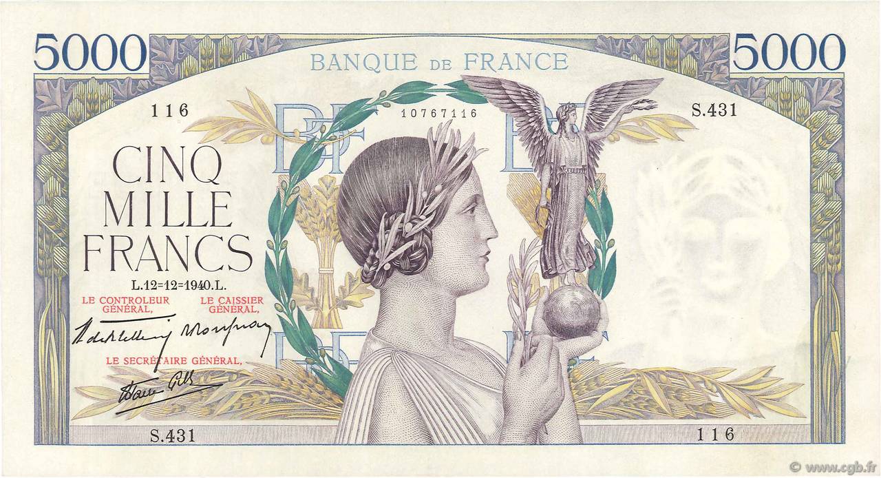 5000 Francs VICTOIRE Impression à plat FRANCE  1940 F.46.16 SPL