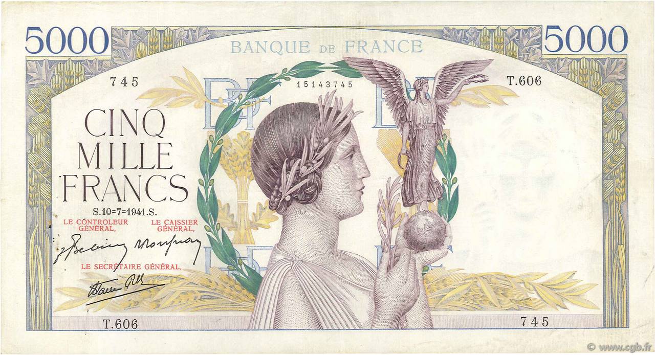 5000 Francs VICTOIRE Impression à plat FRANCE  1941 F.46.23 pr.TTB