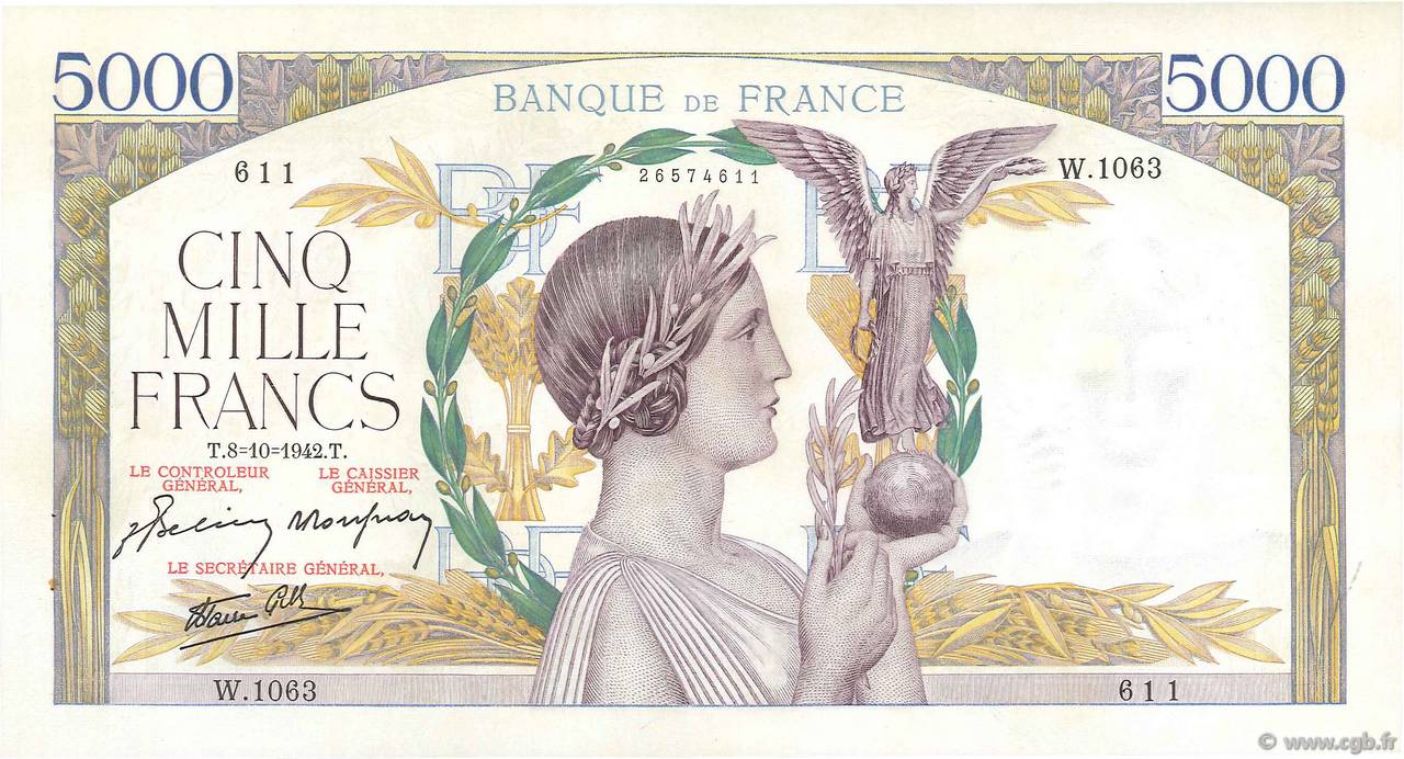 5000 Francs VICTOIRE Impression à plat FRANCE  1942 F.46.42 SPL