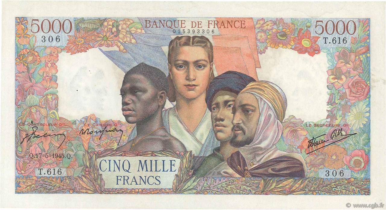 5000 Francs EMPIRE FRANÇAIS FRANCE  1945 F.47.26 pr.SUP