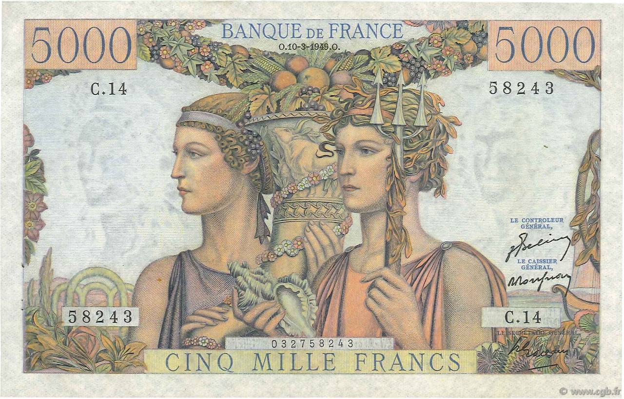 5000 Francs TERRE ET MER FRANCE  1949 F.48.01 TTB