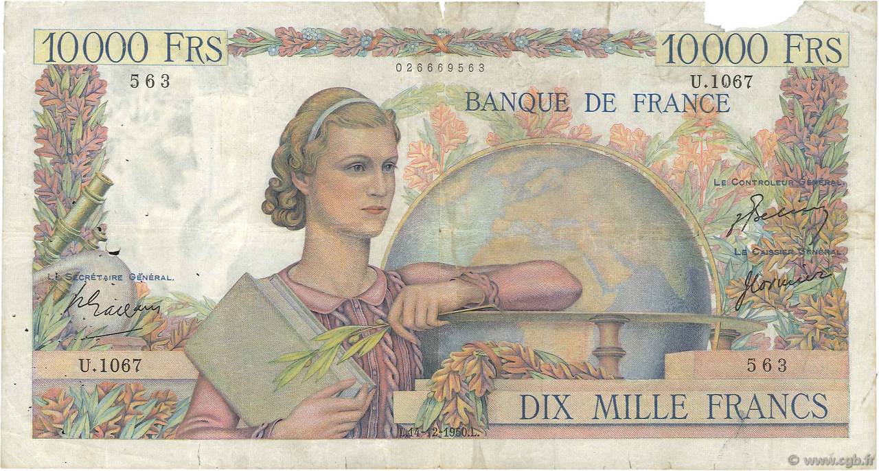 10000 Francs GÉNIE FRANÇAIS FRANCE  1950 F.50.45 B