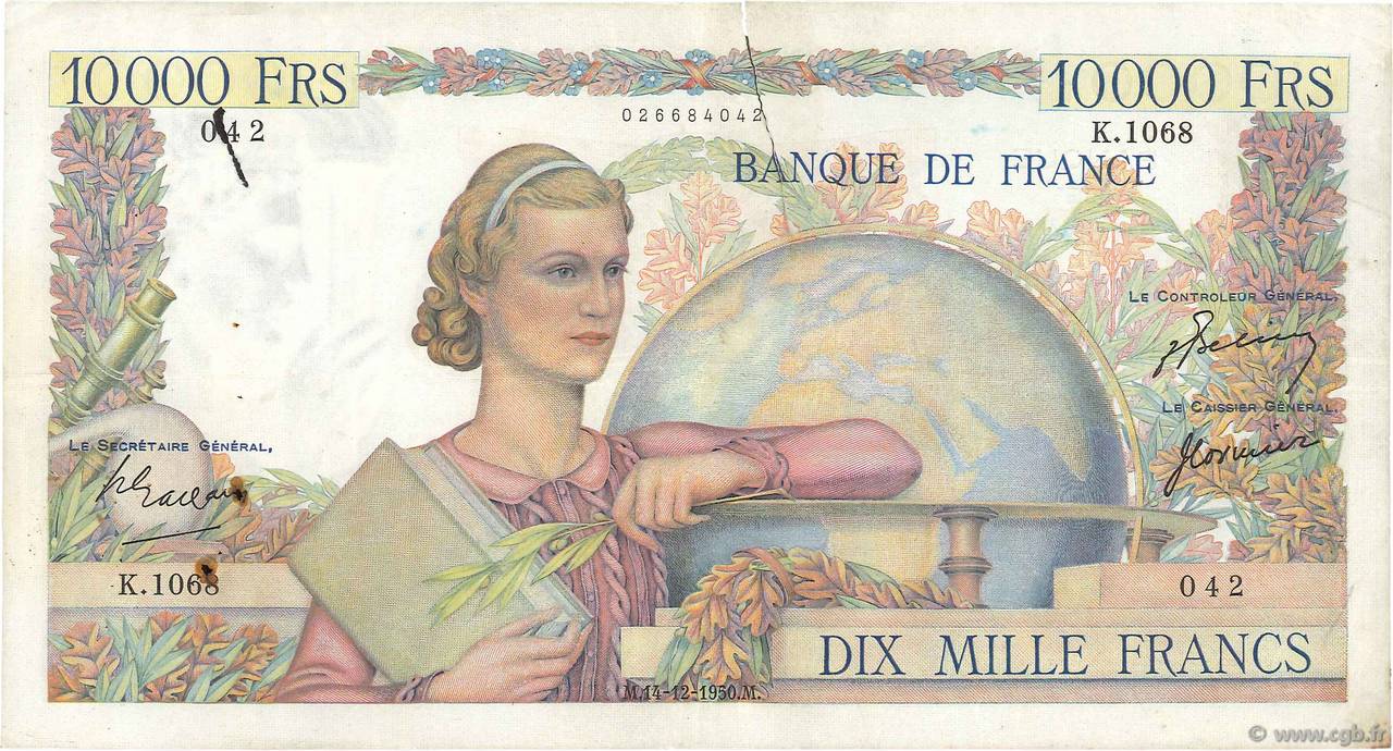 10000 Francs GÉNIE FRANÇAIS FRANCE  1950 F.50.45 pr.TB