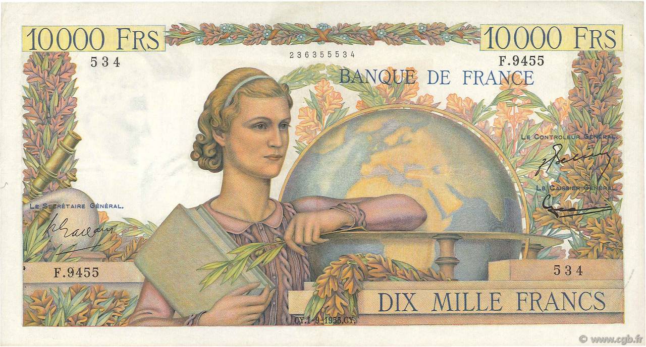 10000 Francs GÉNIE FRANÇAIS FRANCE  1955 F.50.76 TTB