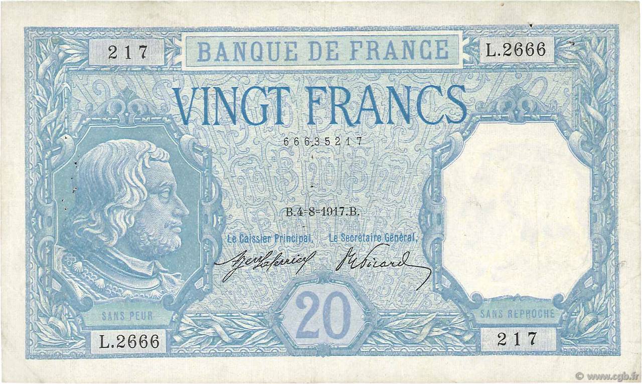 20 Francs BAYARD FRANCE  1917 F.11.02 pr.TTB