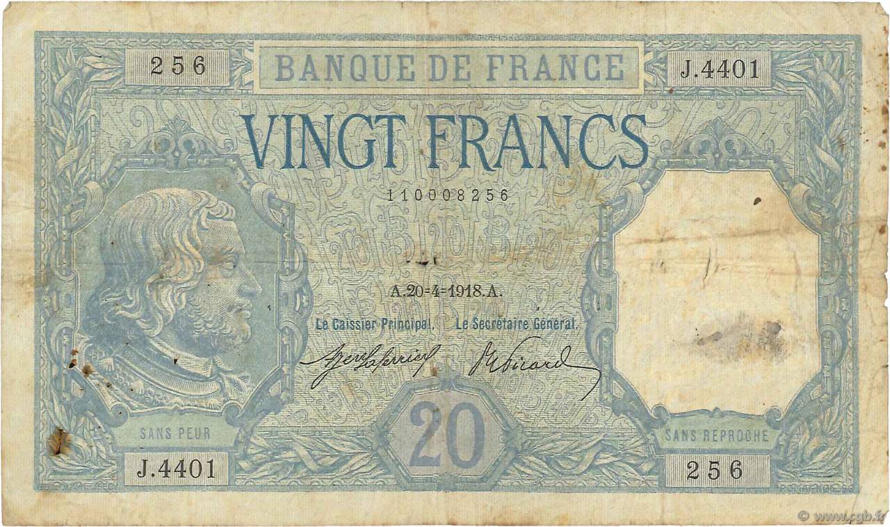 20 Francs BAYARD FRANCE  1918 F.11.03 B