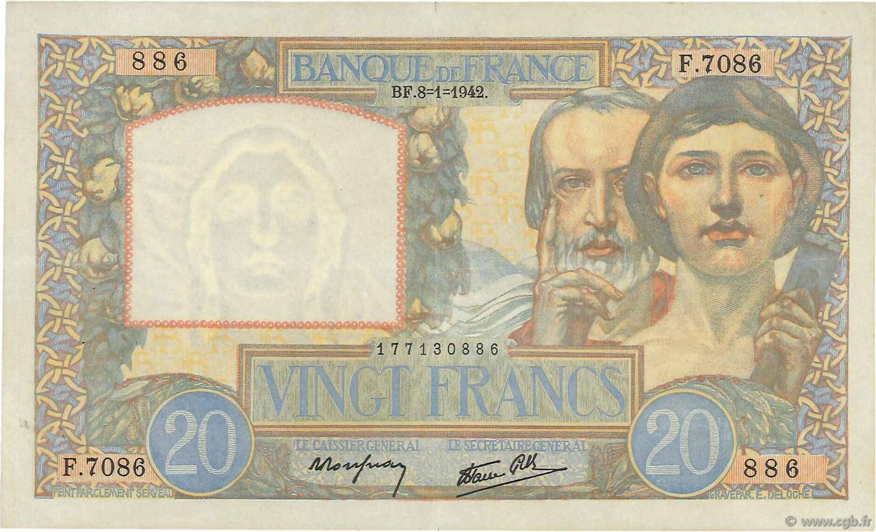 20 Francs TRAVAIL ET SCIENCE FRANKREICH  1942 F.12.21 VZ