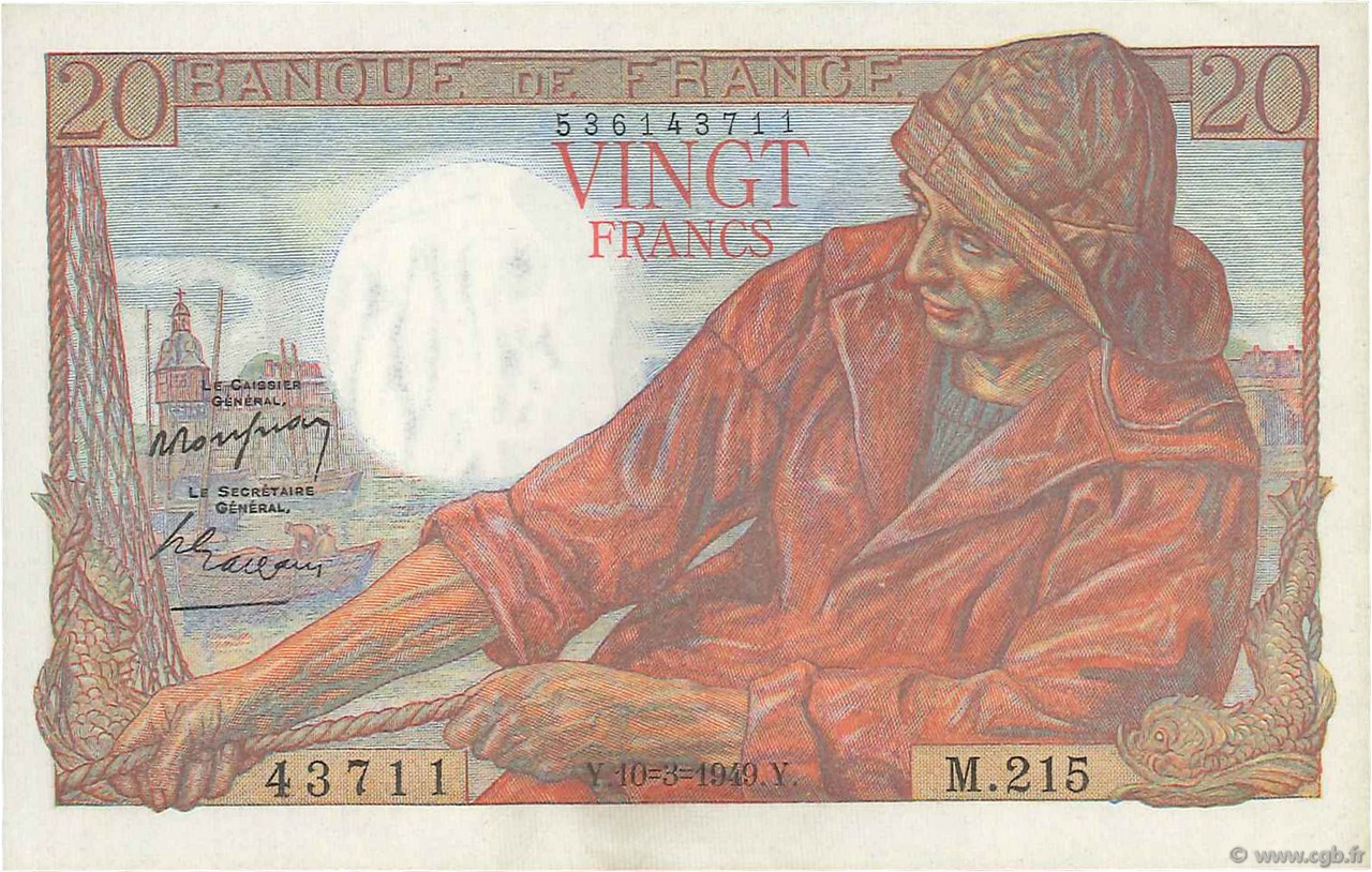 20 Francs PÊCHEUR FRANCIA  1949 F.13.14 AU+