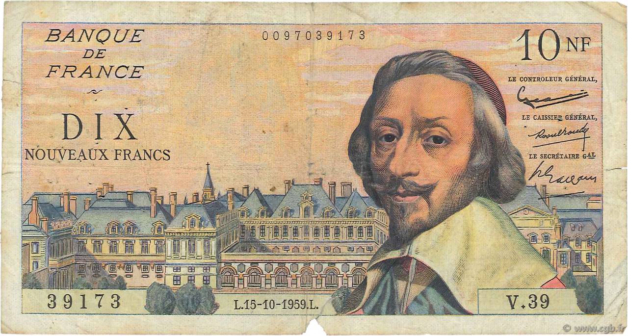 10 Nouveaux Francs RICHELIEU FRANCE  1959 F.57.03 B
