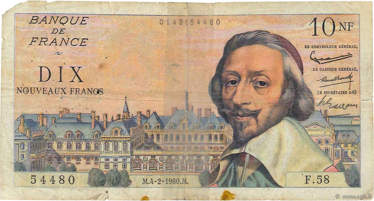 10 Nouveaux Francs RICHELIEU FRANCE  1960 F.57.05 P