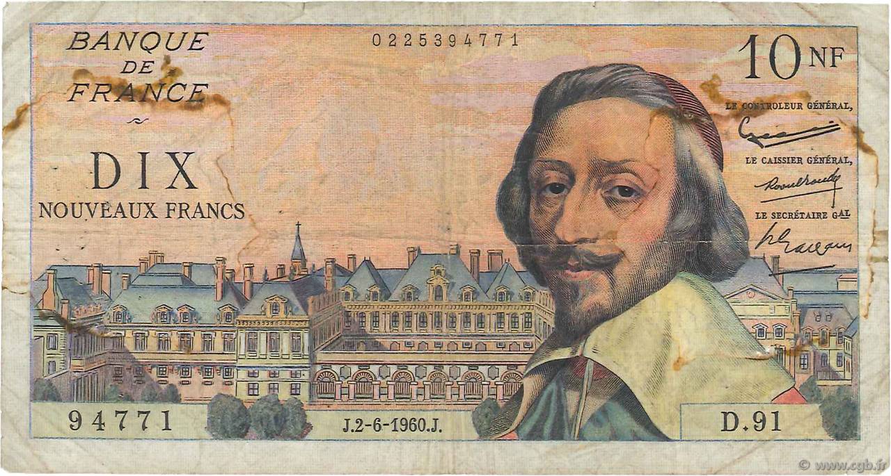 10 Nouveaux Francs RICHELIEU FRANCE  1960 F.57.08 B