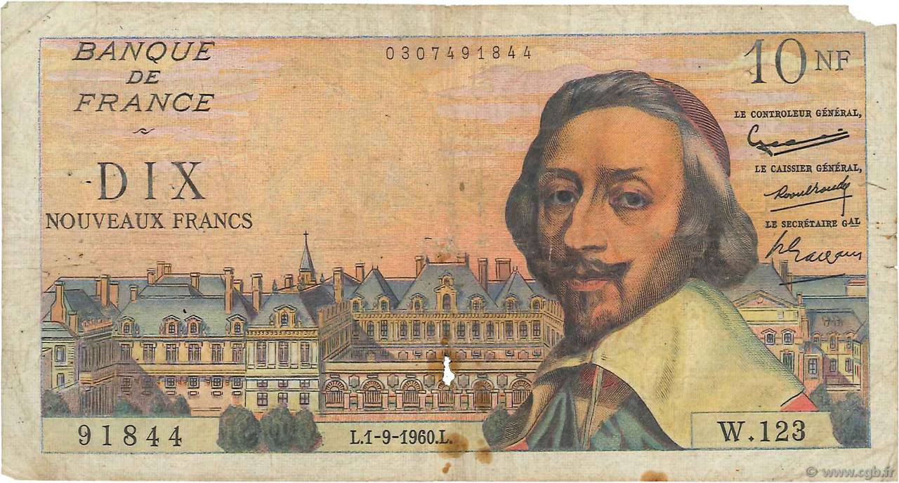 10 Nouveaux Francs RICHELIEU FRANCE  1960 F.57.10 B