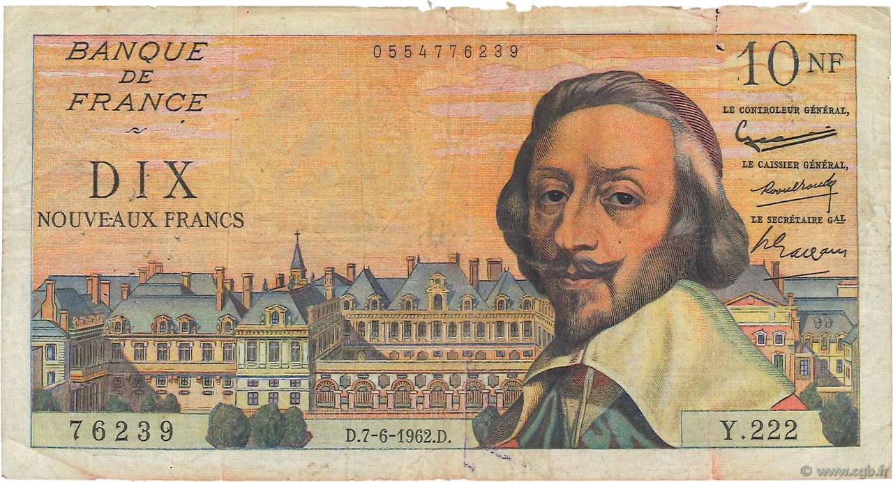 10 Nouveaux Francs RICHELIEU FRANCE  1962 F.57.19 B