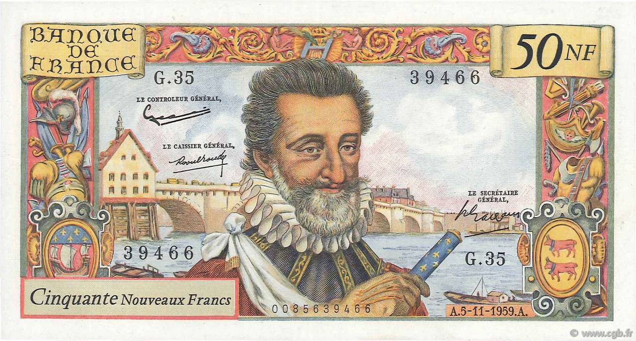 50 Nouveaux Francs HENRI IV FRANCE  1959 F.58.04 SUP