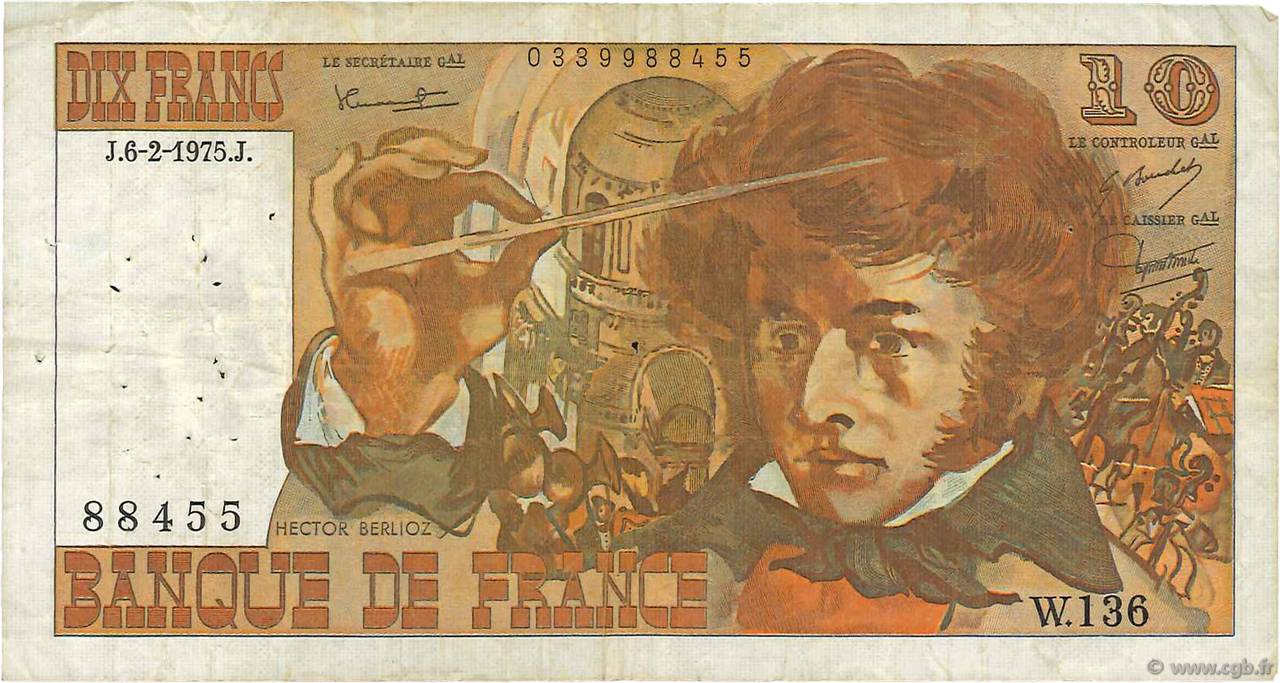 10 Francs BERLIOZ FRANCE  1975 F.63.08 TB